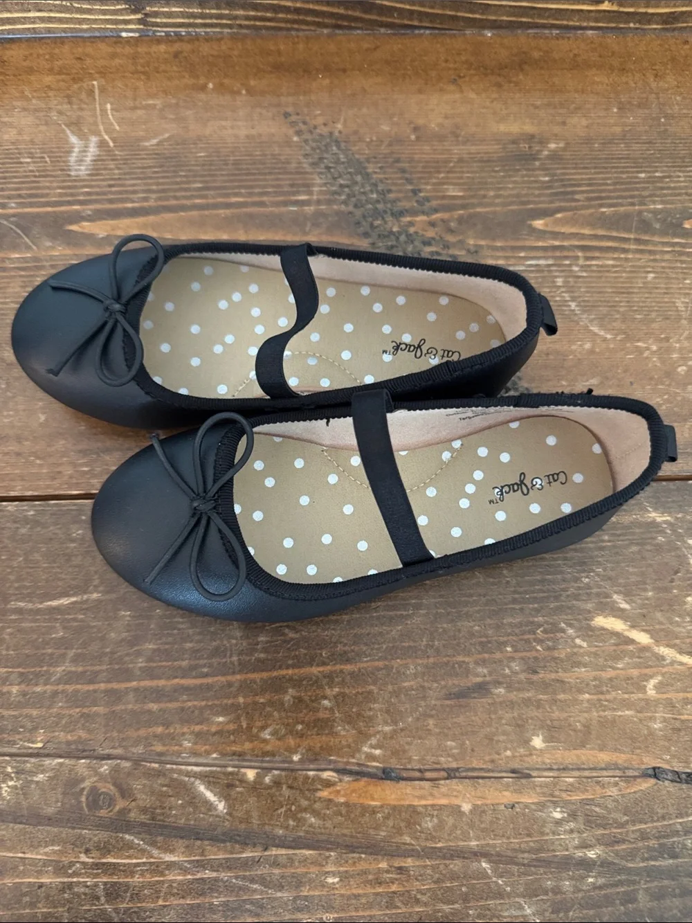 Cat & Jack Black Girls Ballet Flats with Bow and Strap